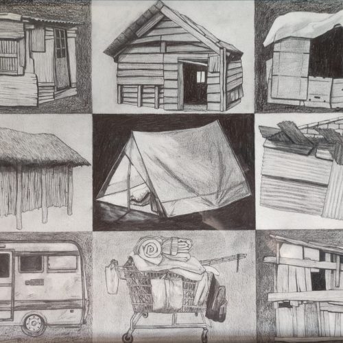 Keita Nakasone, DOVE È CASA?, 2022, 70x50 cm, grafite su carta (TGart-83)